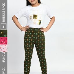 BAESD Girls Pack of 3 Printed Super Soft Pure Cotton Churidar- Length Leggings-image-72