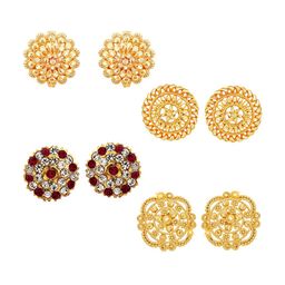 Vighnaharta Set Of 4 Gold Plated Cubic Zirconia Floral Studs-12