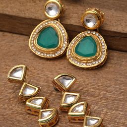 KARATCART Set of 2 Kundan-Studded Contemporary Drop Earrings-15