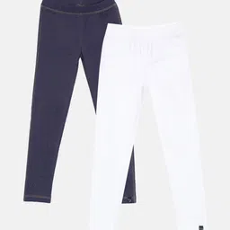 TWIN BIRDS Kids Girls Pack of 2 White & Navy Blue Ankle Length Leggings-image-28