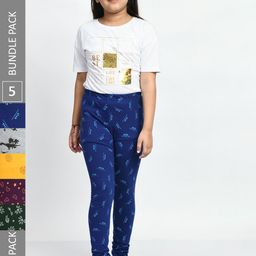 BAESD Girls Pack Of 5 Allover Printed Pure Cotton Churidar-Length Leggings-image-17