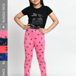 BAESD Girls Pack Of 4 Printed Churidar Length Pure Cotton Leggings-image-27