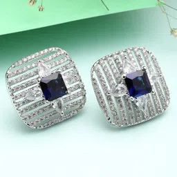 KARATCART Silver-Plated Blue AD Studded Studs-30