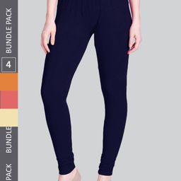 LYRA Women Pack Of 4 Churidar-Length Cotton Lycra Leggings-image-42