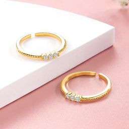 Peora Gold-Plated CZ-Studded Adjustable Toe Rings-image-24