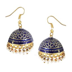 FEMMIBELLA Navy Blue & Gold-Toned Geometric Jhumkas Earrings-51