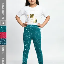 BAESD Girls Pack Of 3 Conversational Printed Pure Cotton Churidar-Length Leggings-image-84