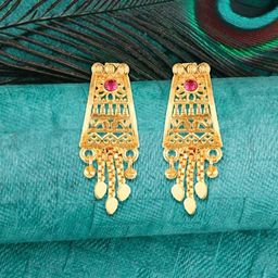 Vighnaharta Gold-Plated CZ Leaf Shaped Drop Earrings-7