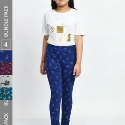 BAESD Girls Pack Of 4 Printed Super Soft Pure Cotton Churidar-Length Leggings-image-37