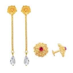 Vighnaharta Set Of 2 Gold-Plated Floral Drop Earrings-35