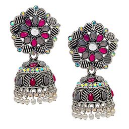 Shining Jewel - By Shivansh Silver-Plated Dome Shaped Jhumkas Earrings-36