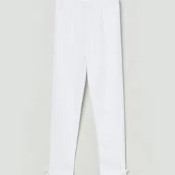 max Girls White Solid Ankle-Length Cotton Leggings-55