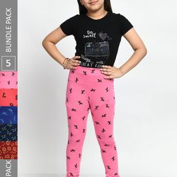 BAESD Girls Pack Of 5 Printed Churidar Length Pure Cotton Leggings-picture-41