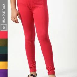 BAESD Girls Pack Of 6 Churidar-Length Leggings-image-70
