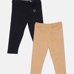TWIN BIRDS Girls Pack Of 2 Three-Fourth Length Pure Cotton Leggings-image-69