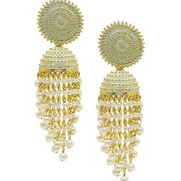 Shining Jewel - By Shivansh Gold-Plated Contemporary Jhumkas Earrings-image-16