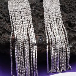 DressBerry Silver Plated Contemporary Rhinestone Metallic Chain Tassels Drop Earrings-15