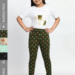 BAESD Girls Pack Of 4 Printed Pure Cotton Churidar-Length Leggings-image-71