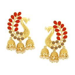 Alamod Gold-Plated Peacock Shaped Jhumkas Earrings-26