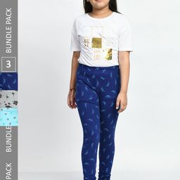 BAESD Girls Pack Of 3 Allover Printed Super Soft Pure Cotton Churidar-Length Leggings-image-12