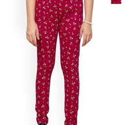 BAESD Pack Of 2 Floral Girls Printed Cotton Lycra Churidar Length Leggings-image-3