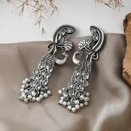 TEEJH Daaivi Silver-Plated Oxidised Contemporary Drop Earrings-11