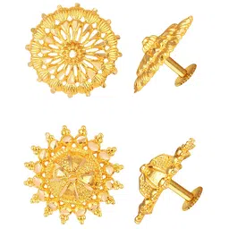 Vighnaharta Set of 2 Gold-Plated Floral Studs Earrings-57