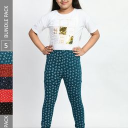 BAESD Girls Pack Of 5 Printed Super Soft Pure Cotton Churidar-Length Leggings-image-69