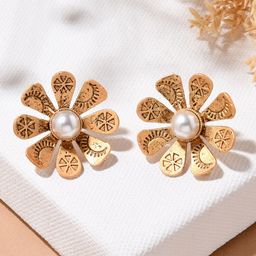 Fida White Gold Plated Floral Studs Earrings-27