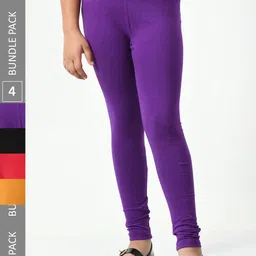 BAESD Girls Pack Of 4 Super Soft Churidar-Length Leggings-image-64