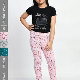 BAESD Girls Pack Of 3 Printed Super Soft Pure Cotton Churidar-Length Leggings-image-82