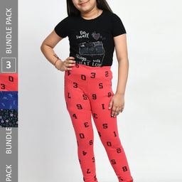 BAESD Girls Pack Of 3 Printed Super Soft Pure Cotton Churidar-Length Leggings-image-70