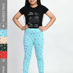 BAESD Girls Pack Of 4 Printed Cotton Churidar-Length Leggings-image-37
