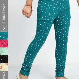 BAESD Girls Pack Of 5 Printed Cotton Churidar-Length Leggings-image-47