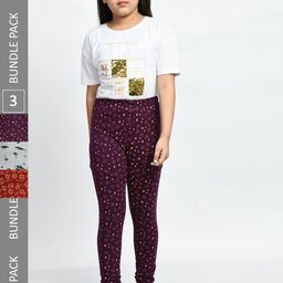 BAESD Girls Pack Of 3 Conversational Printed Pure Cotton Churidar-Length Leggings-image-88