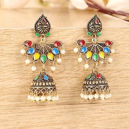 ANIKAS CREATION Gold Plated Contemporary Jhumkas Earrings-image-64