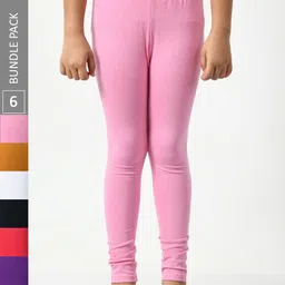 BAESD Girls Pack Of 6 Super Soft Churidar Length Leggings-image-75