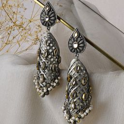 TEEJH Silver-Plated Aarvi Peacock Drop Earrings-53