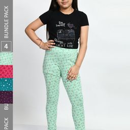 BAESD Girls Pack Of 4 Printed Cotton Churidar-Length Leggings-image-71