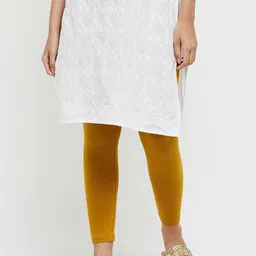 max Women Mustard-Yellow Solid Cotton Ankle-Length Leggings-picture-22