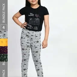 BAESD Girls Pack Of 4 Printed Pure Cotton Super Soft Churidar-Length Leggings-image-68