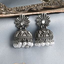 TEEJH Silver-Plated Contemporary Jhumkas Earrings-picture-15