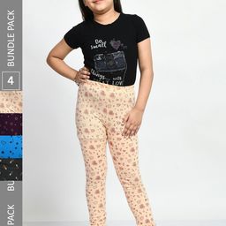 BAESD Girls Pack Of 4 Printed Super Soft Pure Cotton Churidar-Length Leggings-image-37