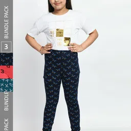 BAESD Girls Pack Of 3 Conversational Printed Pure Cotton Churidar-Length Leggings-image-46
