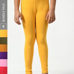 BAESD Girls Pack Of 6 Mid-Rise Churidar-Length Leggings-image-63
