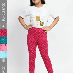 BAESD Girls Pack Of 4 Printed Cotton Churidar-Length Leggings-image-36