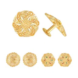 Vighnaharta Set Of 3 Gold-Plated Floral Studs Earrings-image-73