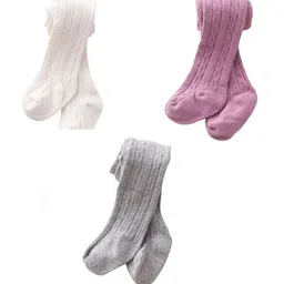 SYGA Infant Girls Pack Of 3 Self Designed Double Knitted Stockings-image-14