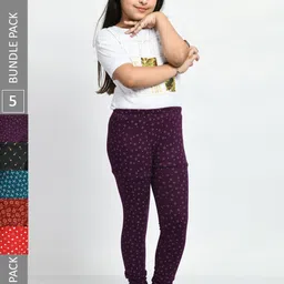 BAESD Girls Pack Of 5 Printed Cotton Churidar-Length Leggings-image-65
