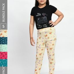 BAESD Girls Pack Of 5 Printed Pure Cotton Churidar-Length Leggings-picture-40